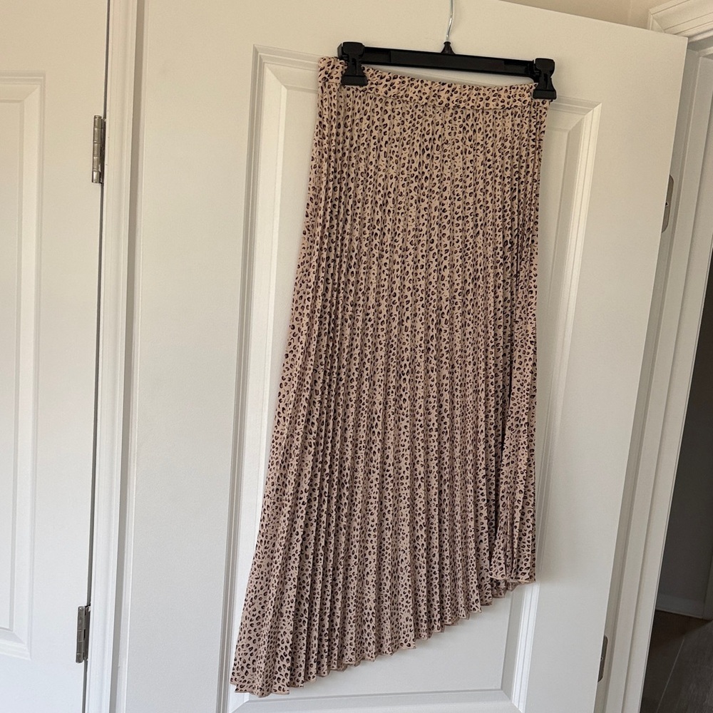Sanctuary Pleated Asymmetrical Leopard Print Midi Skirt - Tan